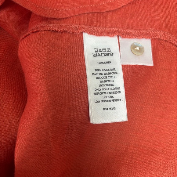Tahari 100% Linen Coral Button Up Women’s M Shirt w/Rolled Sleeve - Picture 6 of 7